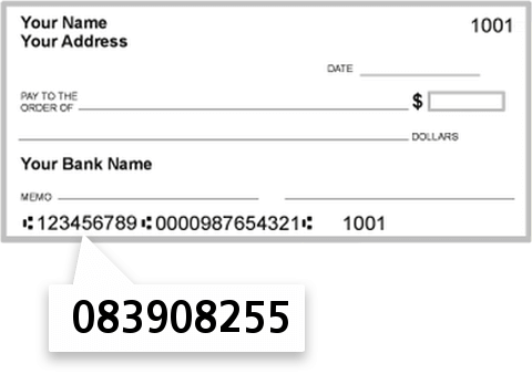 083908255 routing number on Citizens First Bank INC check