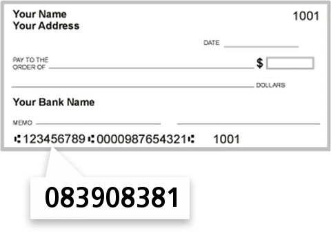 083908381 routing number on United Community Bank of West KY INC check