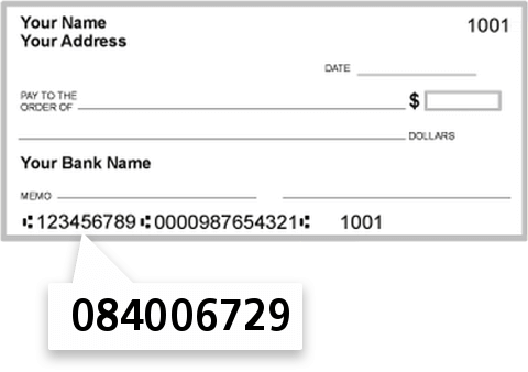 084006729 routing number on Trustmark National Bank check