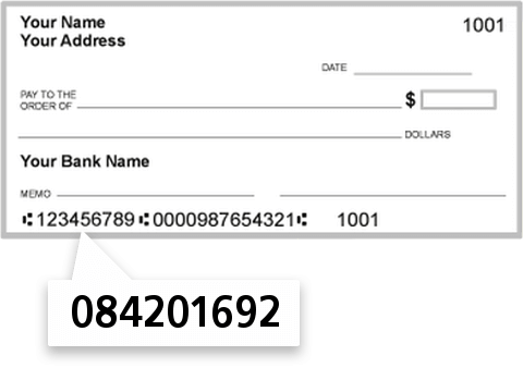 084201692 routing number on Renasant Bank check