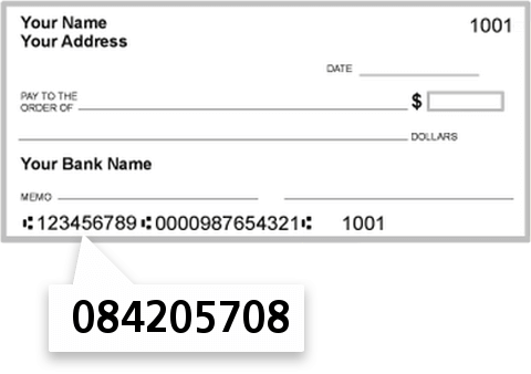 084205708 routing number on Planters BK & TR CO check