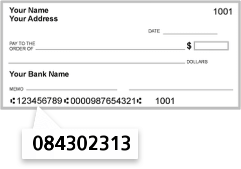 084302313 routing number on Clayton Bank AND Trust check