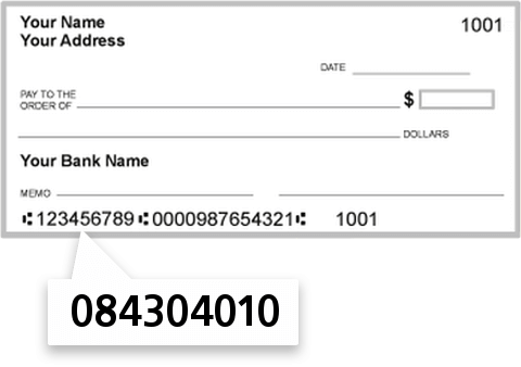 084304010 routing number on Security Bank & Trust Company check