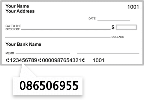 086506955 routing number on Simmons First National Bank check