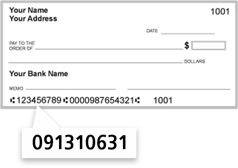 091310631 routing number on Heartland State Bank check