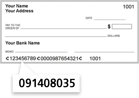 091408035 routing number on Reliabank Dakota check