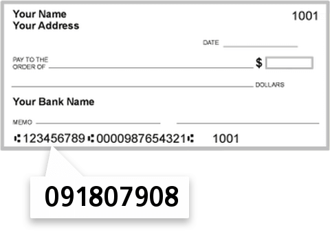 091807908 routing number on Citizens First Bank check