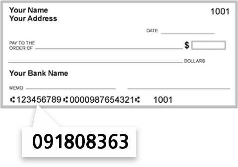 091808363 routing number on Unity Bank check