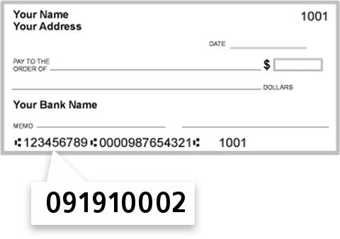 091910002 routing number on Perennial Bank check