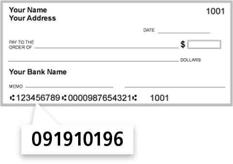 091910196 routing number on Lake Elmo Bank check