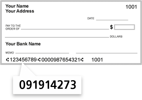 091914273 routing number on 1ST Natl BK AT ST James check