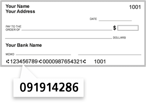 091914286 routing number on Blackridgebank check