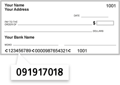091917018 routing number on Lake Region Bank check