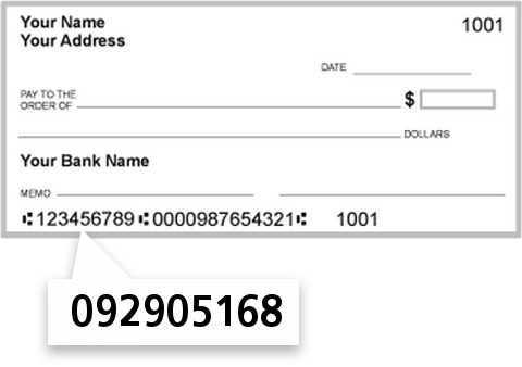 092905168 routing number on Wells Fargo Bank NA check