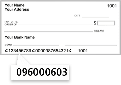 096000603 routing number on Deerwood Bank check