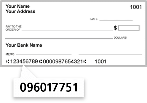 096017751 routing number on Drake Bank check