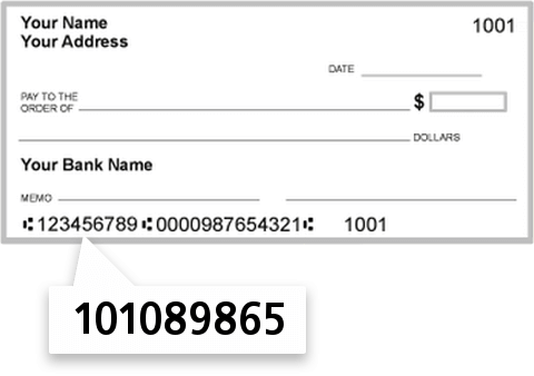 101089865 routing number on Adams Dairy Bank check