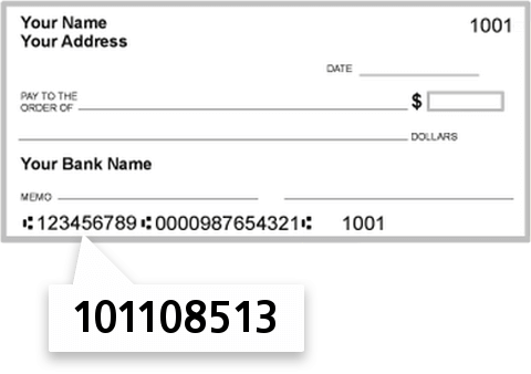 101108513 routing number on The Bank check
