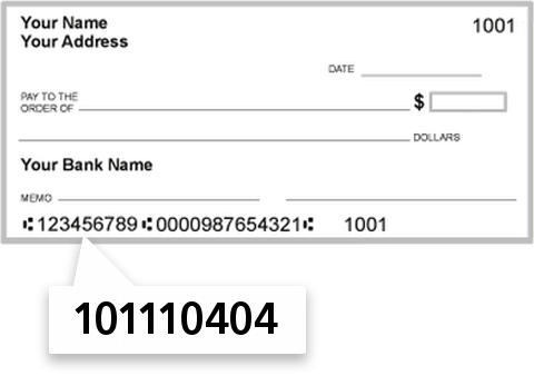 101110404 routing number on Silver Lake Bank check