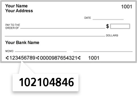 102104846 routing number on Mountain Valley Bank check