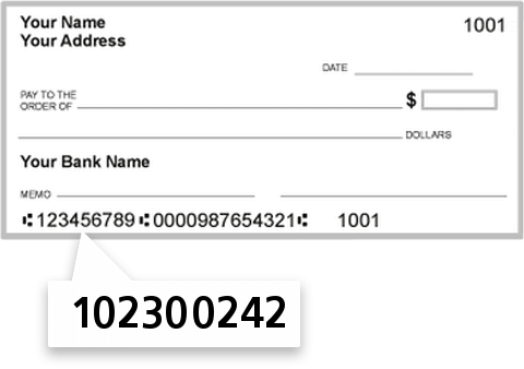 102300242 routing number on Wells Fargo Bank NA check