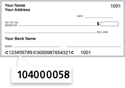 104000058 routing number on Wells Fargo Bank NA check