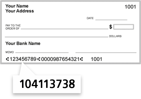 104113738 routing number on South Central State Bank Campbell check
