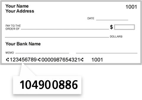 104900886 routing number on First State Bank check