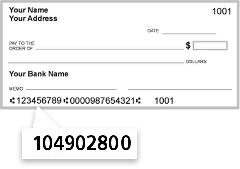 104902800 routing number on Generations Bank check