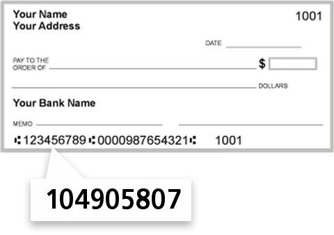 104905807 routing number on Malvern Trust & Savings Bank check