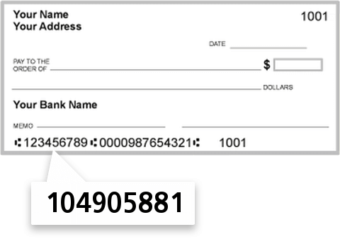 104905881 routing number on First National Bank check
