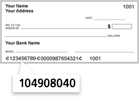 104908040 routing number on Bank of Mead check