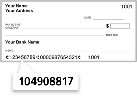 104908817 routing number on First Tricounty Bank check