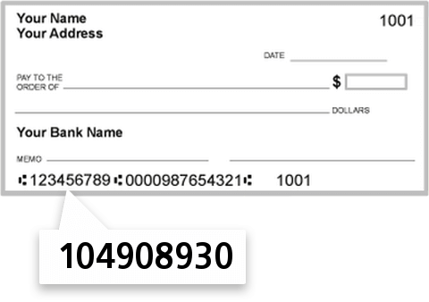 104908930 routing number on Countryside Bank check