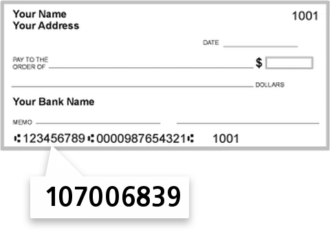 107006839 routing number on Flatirons Bank check