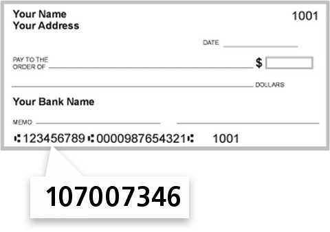 107007346 routing number on AMG National Trust Bank check