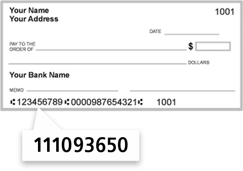 111093650 routing number on Bluebonnet Savings Bank FBS check