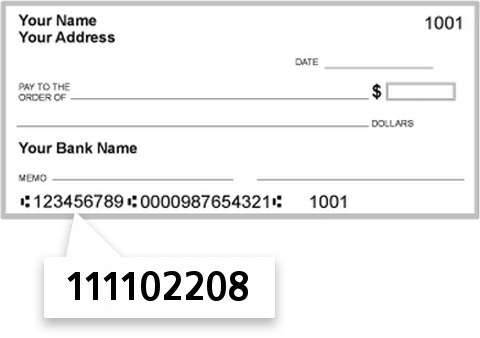 111102208 routing number on Bank of OAK Ridge check
