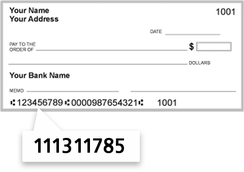 111311785 routing number on First National Bank check