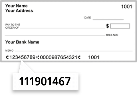 111901467 routing number on First State Bank check