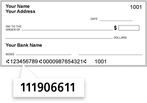 111906611 routing number on Morris County National Bank check