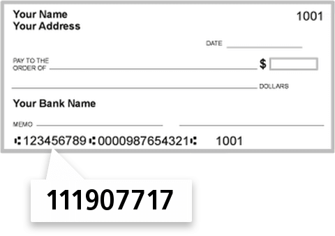 111907717 routing number on First Bank of Celeste check