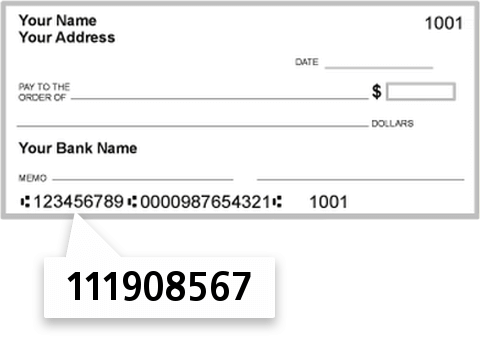 111908567 routing number on First Financial Bank NA check