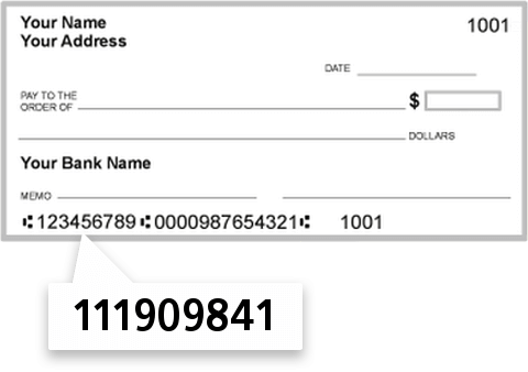 111909841 routing number on Fidelity Bank check