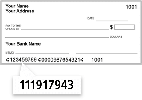 111917943 routing number on Landmark Bank NA check