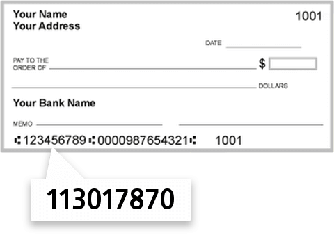 113017870 routing number on Wells Fargo Bank check