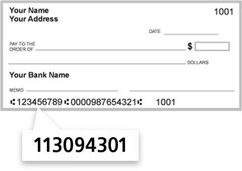 113094301 routing number on Jafarinointerestcu check