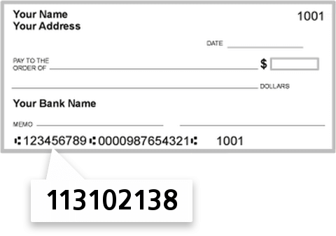 113102138 routing number on Wells Fargo Bank check