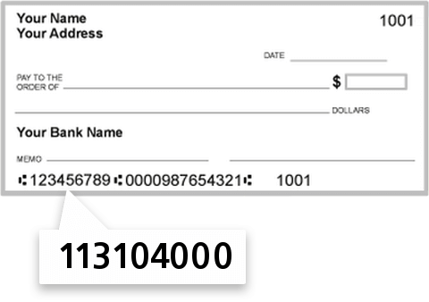 113104000 routing number on First National Bank check
