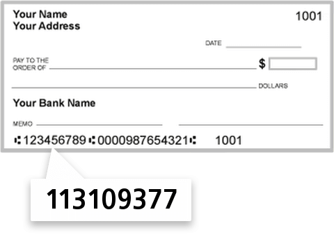 113109377 routing number on First State Bank check